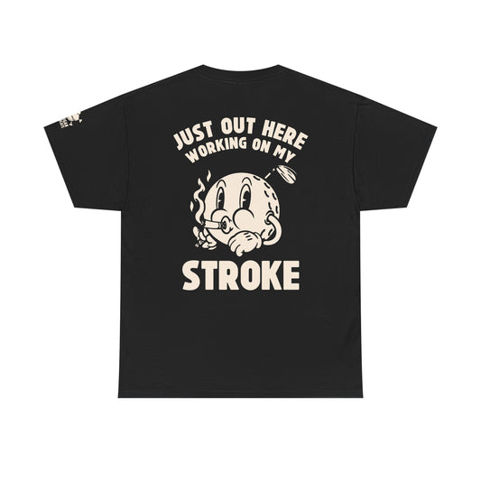 Just Out Here Working On My Stroke | Funny Golfer Tee | Vintage Cartoon Golf Ball Smoking Shirt