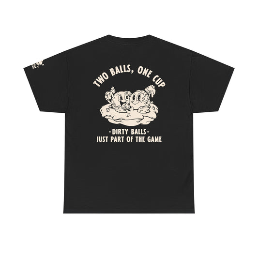Two Balls One Cup T-Shirt — Funny Golf Retro Graphic Tee (‘Dirty Balls — Just Part of the Game')