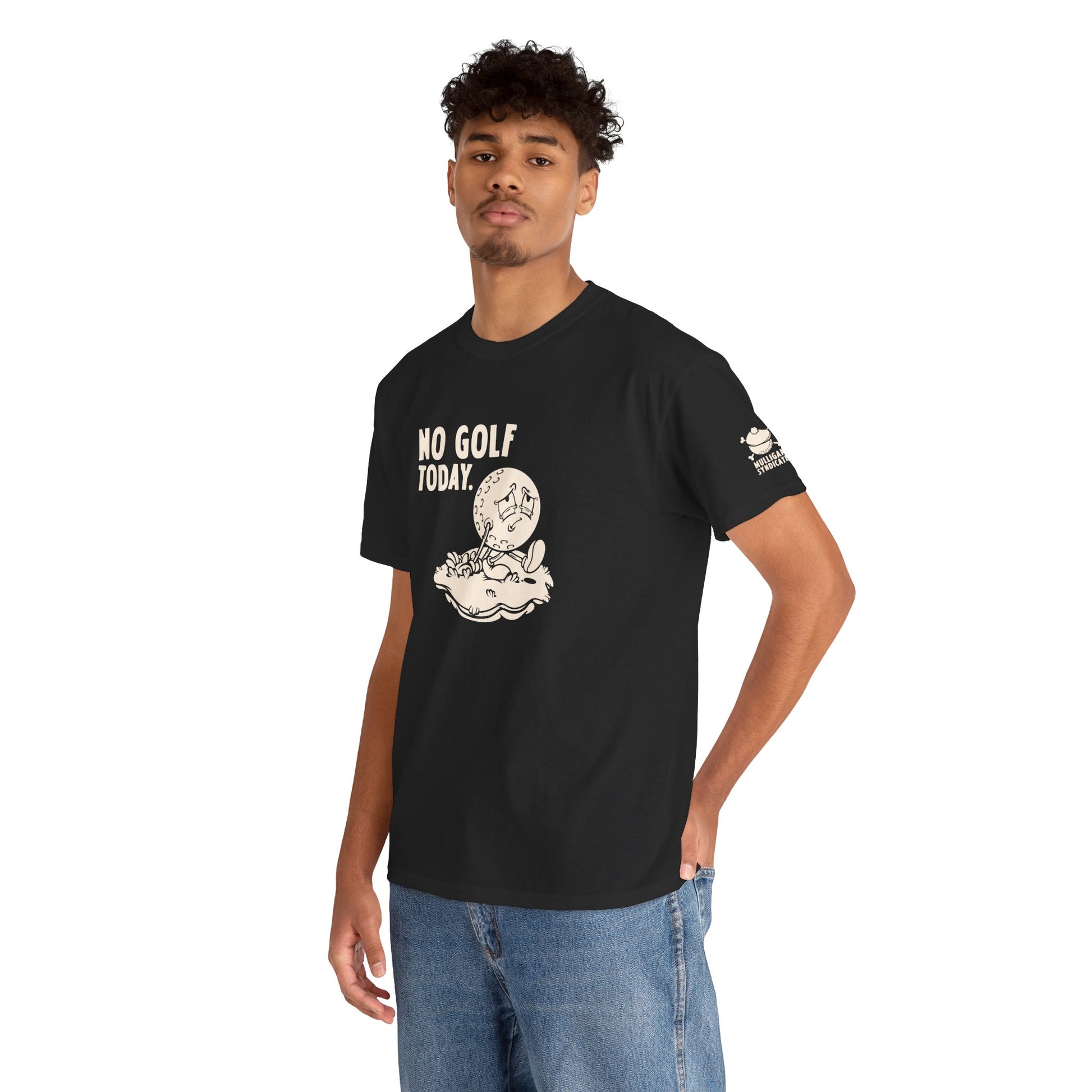 No Golf Today - Funny golfer golf ball retro vintage black shirt front side. Cute sad golf ball walking, because it can't play golf today.