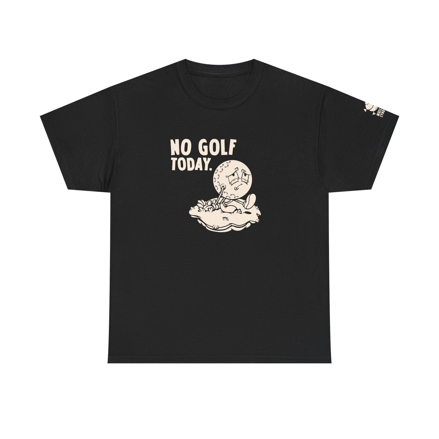 No Golf Today - Funny golfer golf ball retro vintage black shirt front side. Cute sad golf ball walking, because it can't play golf today.