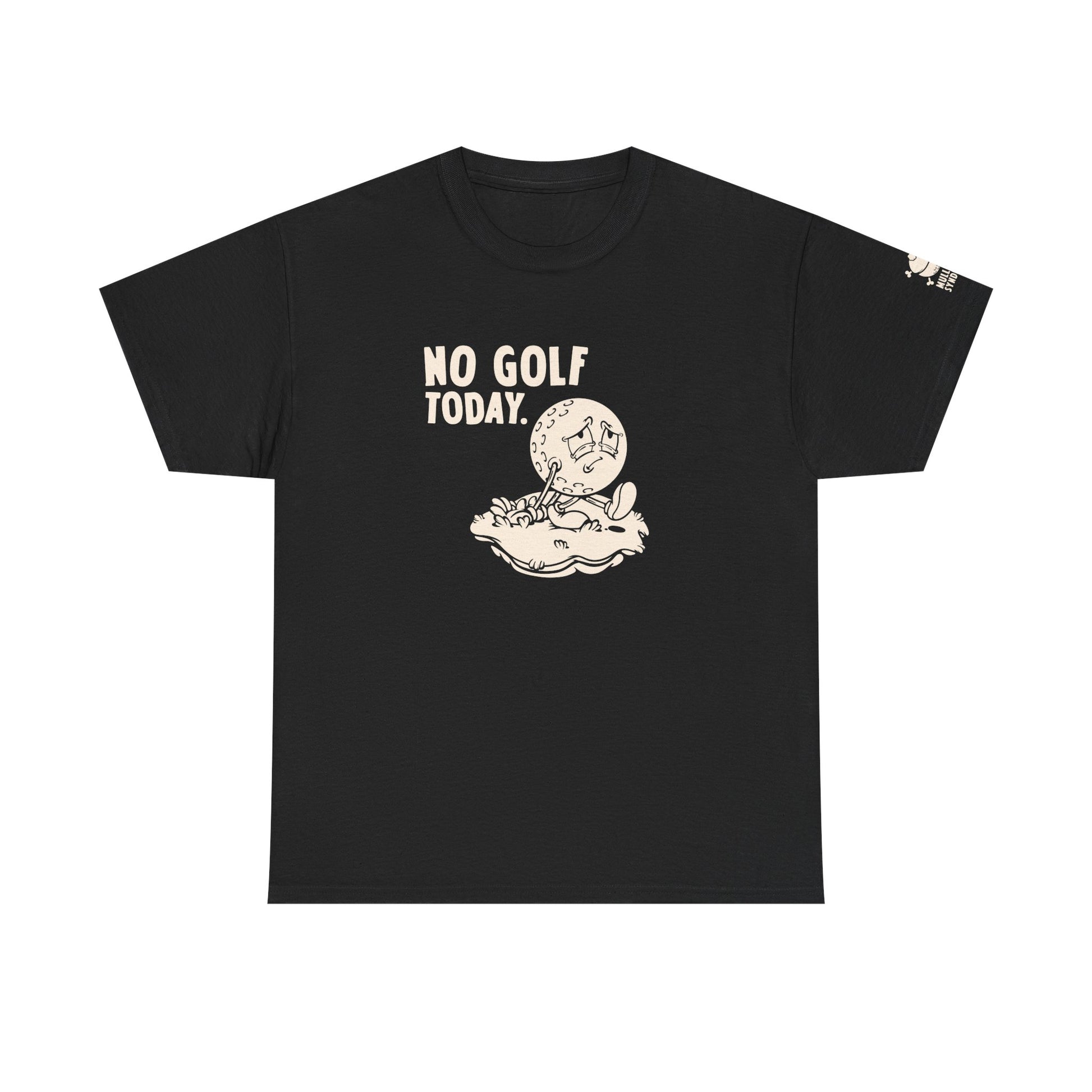 No Golf Today - Funny golfer golf ball retro vintage black shirt front side. Cute sad golf ball walking, because it can't play golf today.